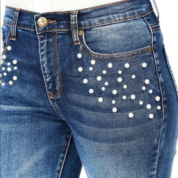 BLOOMROCKS Melrose Pearls Fray Cuff Ankles Jeans - Picture 4 of 13